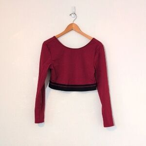 JoyLab Maroon Black Long Sleeve Crop Yoga Dance Workout Top Size Large